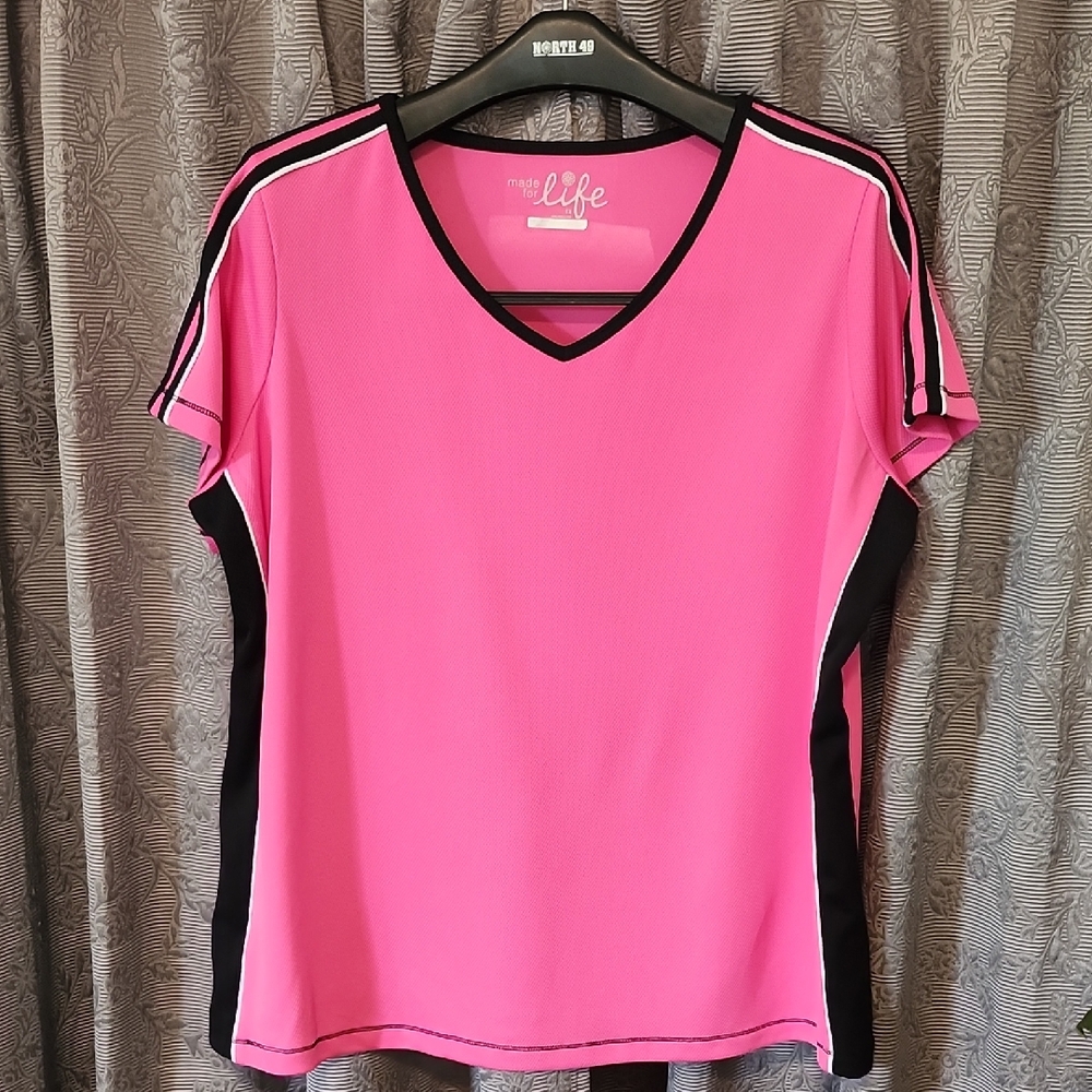 Made for Life Pink and Black V-Neck Women's Jersey